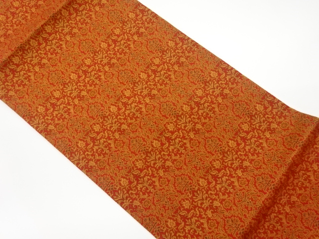 リサイクル　横段に草花模様織出し名古屋帯